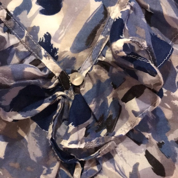 Loft Sleeveless Small Blue White Grey Top Ruffle - Picture 6 of 12